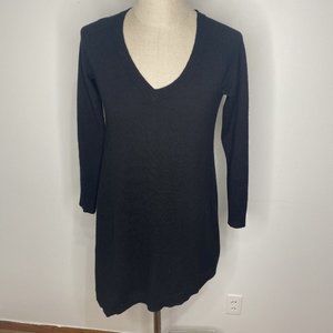 VKoo Cashmere Sweater Dress Size M Black V Neck Long Sleeve Wiggle Knee Length